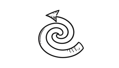 Hand-drawn black arrow swirls upward on a white background, suggesting circular movement or a looping direction