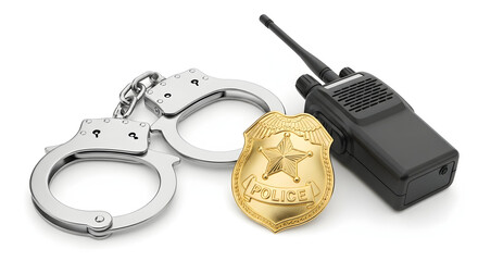 Police Equipment Handcuffs Badge and Radio enforcement