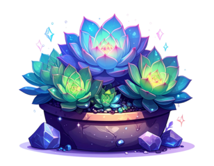 Fantasy Terrarium with Glowing Succulents and Crystals