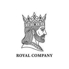 Royal Company Logo with King Head and Crown Illustration.