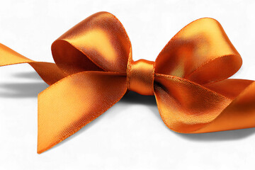 A shiny orange ribbon tied into a bow isolated on transparent background