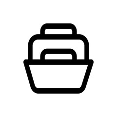 Illustration of a container with two handles and a rounded rectangular shape in a simple black outline
