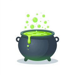 Cartoon Style Bubbling Witch Cauldron with Green Potion