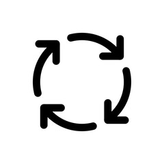 Circular arrangement of four black arrows pointing in a clockwise direction forming a looping cycle shape