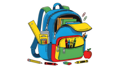 Fototapeta premium Open Blue Backpack Filled With School Supplies education