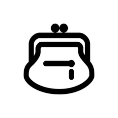 Illustration of a simple black and white coin purse with a clasp and a minimalist design aesthetic style