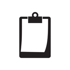 black silhouette of a clipboard with paper and icon vector white background