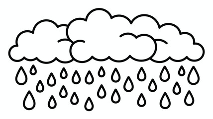 A simple black and white drawing of rain falling from a cloud with a thick outline style design