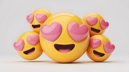 Emoji love heart eyes emoticon face expression yellow happy romance cartoon character valentine feelings