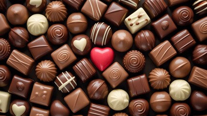 Fototapeta premium Chocolate chocolates sweet dessert food candy delicious gourmet assortment heart valentine love treat cocoa