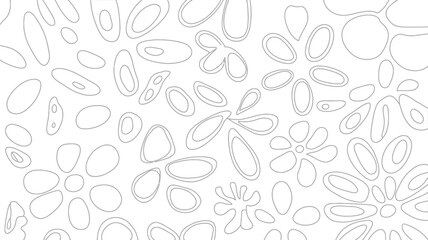 Abstract background with various shapes and floral designs in a seamless pattern on a white surface