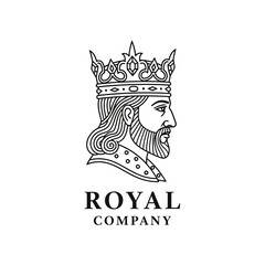 Royal king head profile with an ornate crown line art logo.
