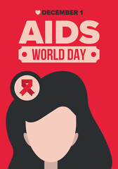 World Aids Day. Red ribbon symbol. Awareness and prevention hiv. Medical healthcare concept. Human support and protection. Celebrated annual in December 1. Poster, banner and background. Vector