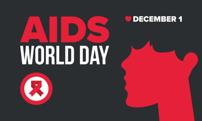 World Aids Day. Red ribbon symbol. Awareness and prevention hiv. Medical healthcare concept. Human support and protection. Celebrated annual in December 1. Poster, banner and background. Vector