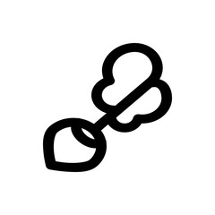 Illustration of a stylized cotton branch with three fluffy bolls and a short stem in black outline