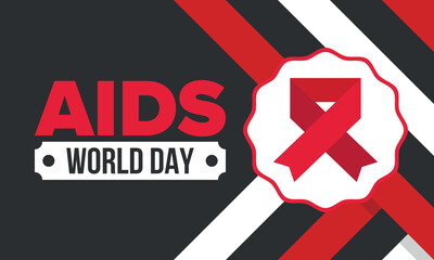 World Aids Day. Red ribbon symbol. Awareness and prevention hiv. Medical healthcare concept. Human support and protection. Celebrated annual in December 1. Poster, banner and background. Vector