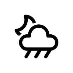 Illustration of a rainy cloud with three raindrops and a crescent moon in a simple black and white style