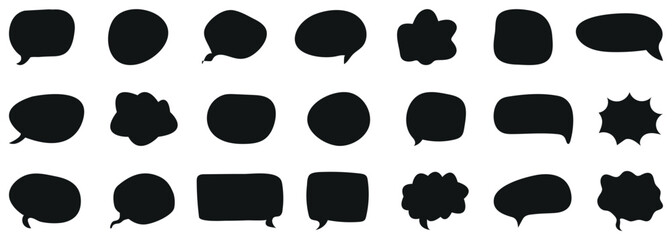 Dialogue speech bubbles with pen or crayon chalk doodle emphasis. Speech balloon, frames, stylish, handwritten, doodle. Black speech bubbles set. 