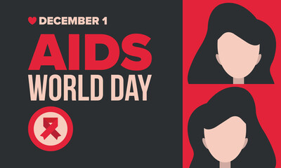 World Aids Day. Red ribbon symbol. Awareness and prevention hiv. Medical healthcare concept. Human support and protection. Celebrated annual in December 1. Poster, banner and background. Vector