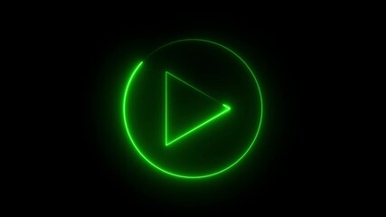 Glowing Green Neon Play Button Icon, Circular Shape, Futuristic Digital Media Symbol on Black background. - Powered by Adobe