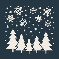 Obraz premium falling snowflakes background of Christmas trees color icon banner vector illustration