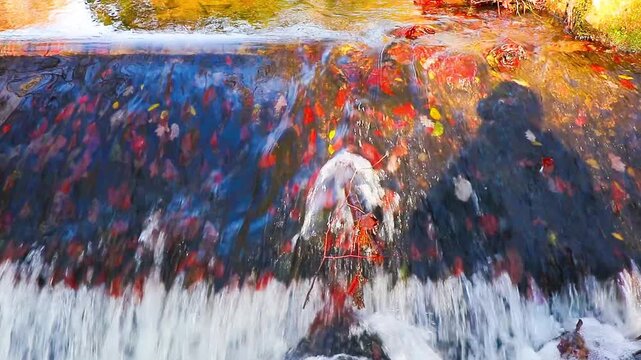 Still video shot of less than 30 seconds of a small waterfall in the South of France in Condax in Autumn, in the middle of the Forest.
