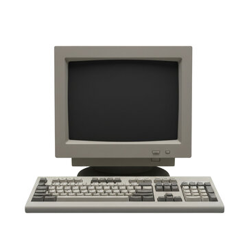 Retro beige crt computer monitor and keyboard set