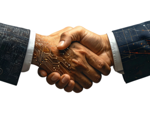 Panoramic View of Vibrant Wildflower Meadow, Colorful Spring Landscape, Isolated on T - Firefly_Close-Up of Businessmen Handshake with Digital Circuit Overlay, Futuristic Technology 