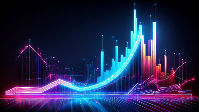 Stock Market Graph, Financial Data, Business Growth, Neon Chart - Powered by Adobe