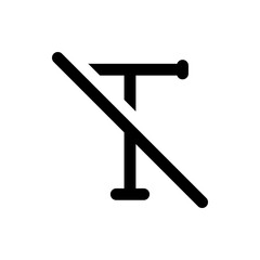 A black and white illustration of a stylized letter t with a line through it on a white background design