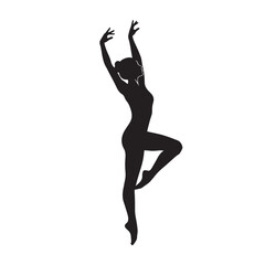 Fototapeta premium Silhouette of a dancer mid-jump, performing arts theme, isolated on white background.