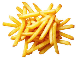 Golden french fries pile on transparent background