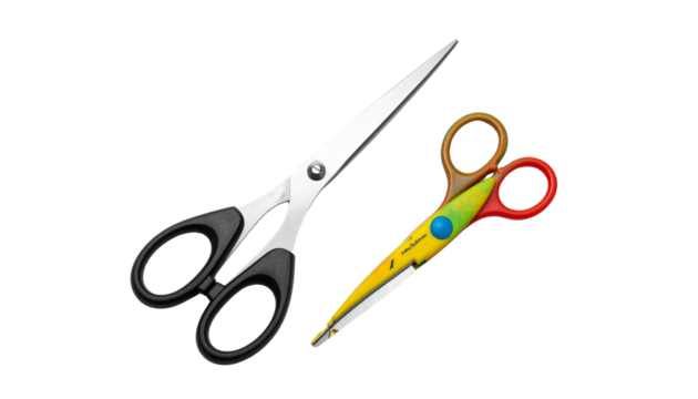  Office scissors in two positions, isolated on transparent background
