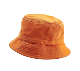 Orange bucket hat protecting wearer from sun
