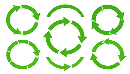 Assortment of six green circular arrows in varying configurations