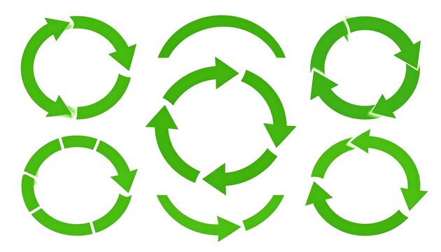 Assortment of six green circular arrows in varying configurations - Powered by Adobe