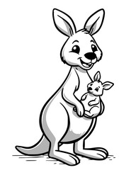 Cute kangaroo and joey monochrome vector illustration, ideal for children’s books, baby products, and Australian wildlife themes. isolated on transparent background