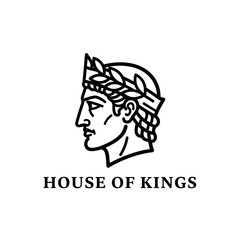 Elegant House of Kings Logo Depicting a Noble Profile and Laurel Wreath.