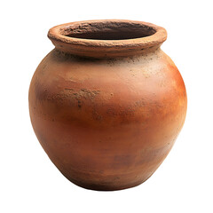 Ancient terracotta pot with rustic texture isolated on transparent background