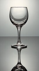 Elegant Minimalist Crystal Wine Glass with Reflection on Smooth Surface, Captured in Soft Lighting for a Stylish and Contemporary Atmosphere