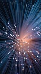 Glowing Fiber Optic Cable Ends Radiating Light in Dark Background, Capturing the Essence of Modern Communication Technology and High-Speed Data Transfer
