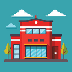 Naklejka premium Modern fire station building architectural design with emergency services elements