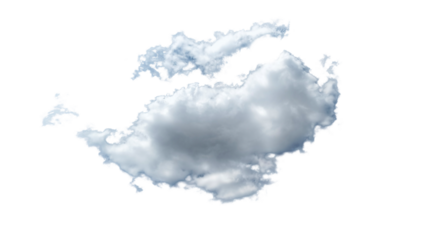 Blue tinted cumulus cloud with soft shadow contrast isolated transparent background, png