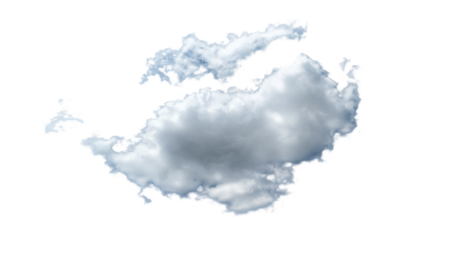 Blue tinted cumulus cloud with soft shadow contrast isolated transparent background, png