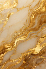 Obraz premium A luxurious marble pattern with golden and white hues featuring flowing, wavy designs for an elegant look.