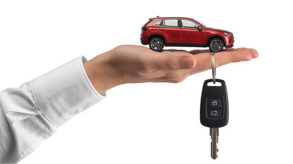 Own the Road Red Car Model and Keys in Hand ready to drive, offering freedom and adventure, perfect for automotive marketing and dealership promotions