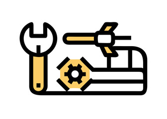 Pixel art tools: hammer, wrench, screwdriver, drill, gloves, and more icons