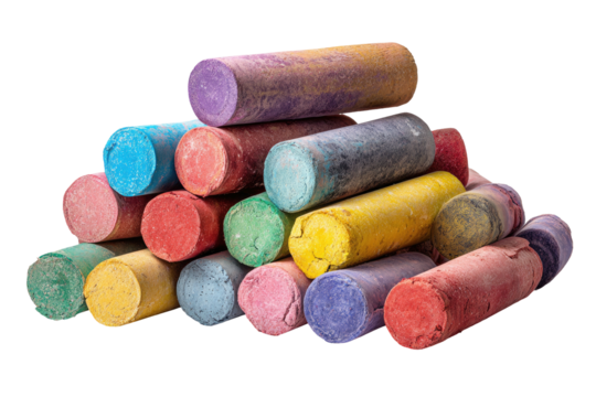 Colorful chalk sticks stacked in a pyramid shape