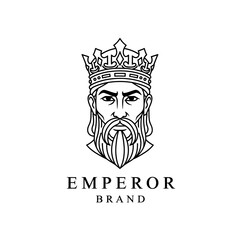 Emperor Brand Logo Depicting Regal King with Crown and Beard.