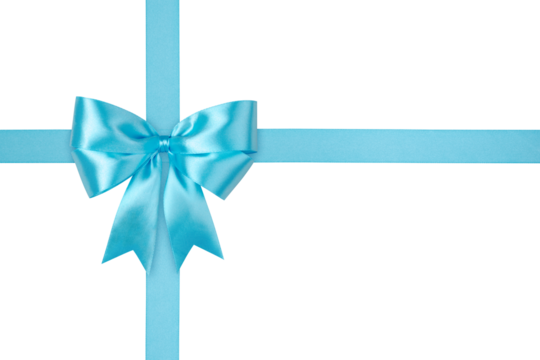 Blue Bow and Crossed Ribbon Isolated on White and Png Transparent Background, Clipping Path Included
